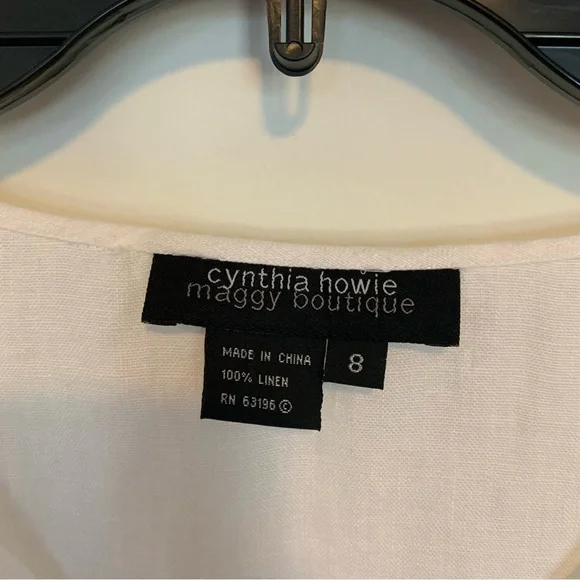 Cynthia Howie Boutique Dainty Beaded Linen White Embroidered Women's Top Sz 8 - Picture 7 of 11